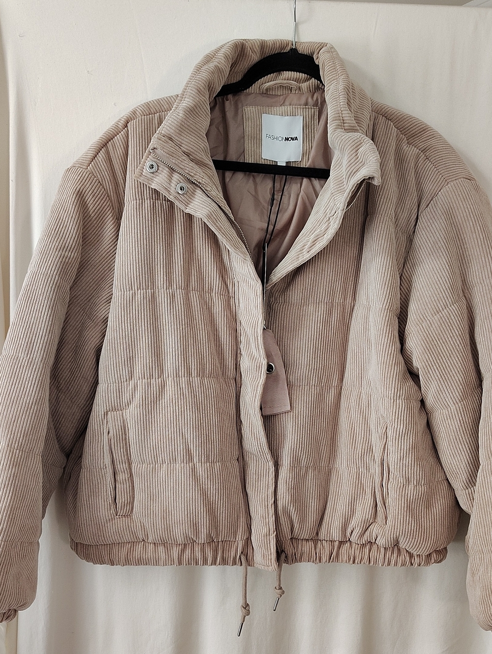 Fashion Nova Corduroy Puffer Jacket in Light Beige